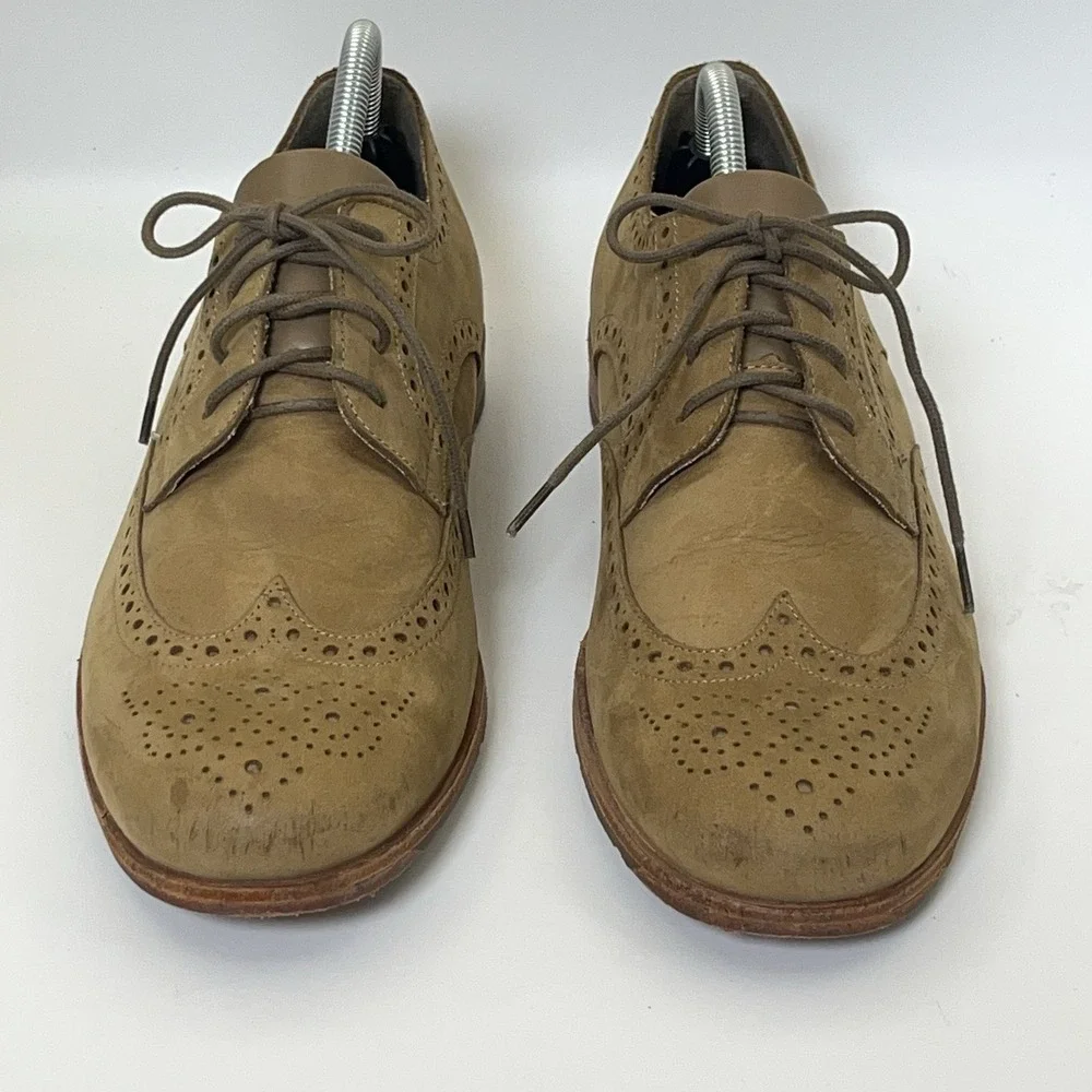 Rockport Brown Suede‎ Leather Tan Wingtip Oxford Dress Shoes Men's 9 Worn Once